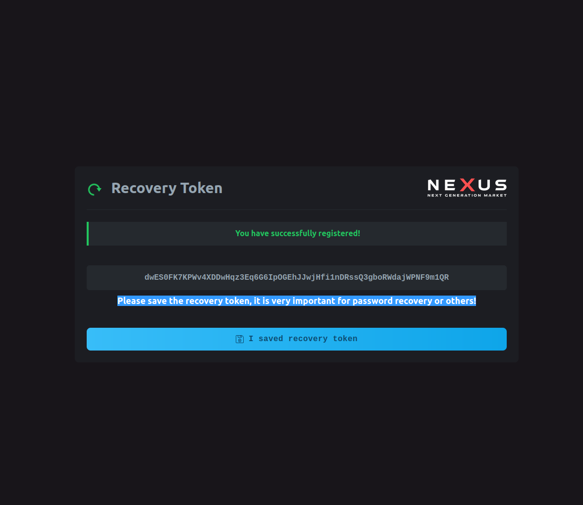 NEXUS Market Quantum Recovery Token - Secure Darknet Backup Key